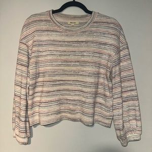 Madewell Bubble-Sleeve Cropped Sweater in Rainbow Stripe